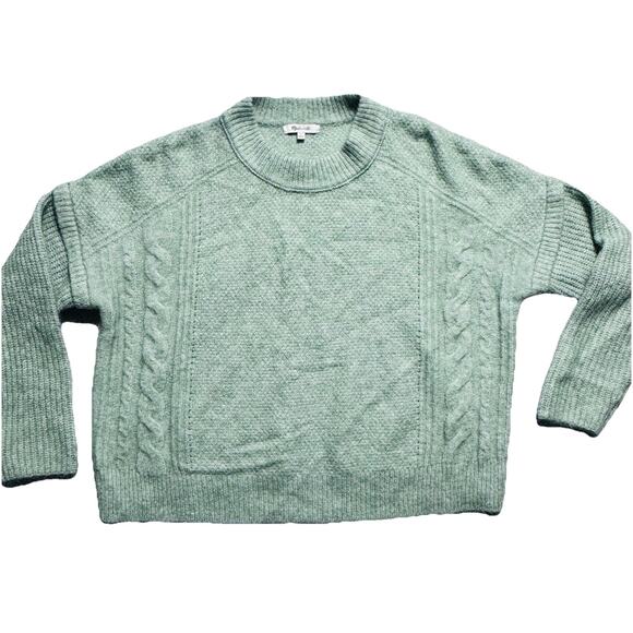 Madewell Cable Knit Sweater Alpaca Wool Womens Medium Green Boxy Preppy NEW - Picture 1 of 4